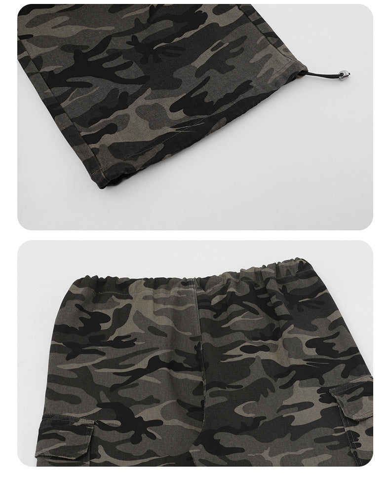 Unisex Cotton Camouflage Overalls Mid-Rise Waist Cargo Pants