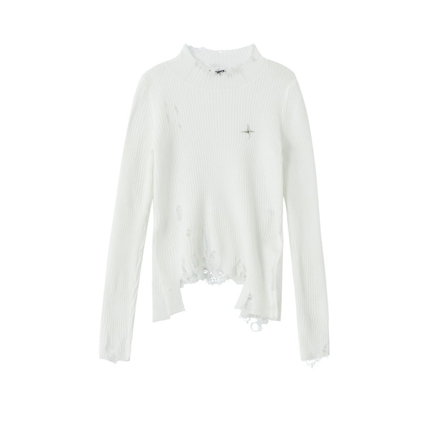 2 Colors Irregular Ripped Long-sleeved Sweater
