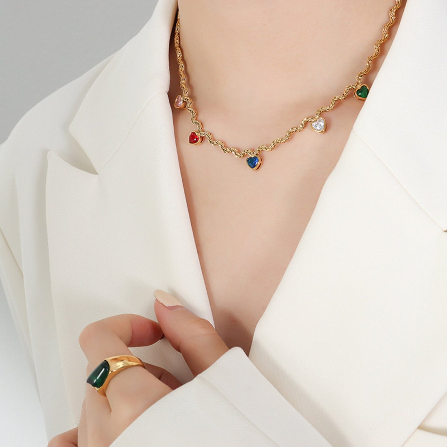 18k Gold Little Colorful Gemstone Pendant Necklace/Waterproof