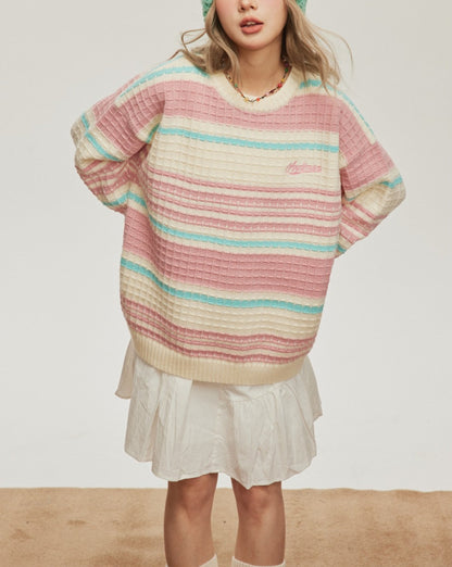 3 Colors Retro Striped Pullover Knitted Sweater