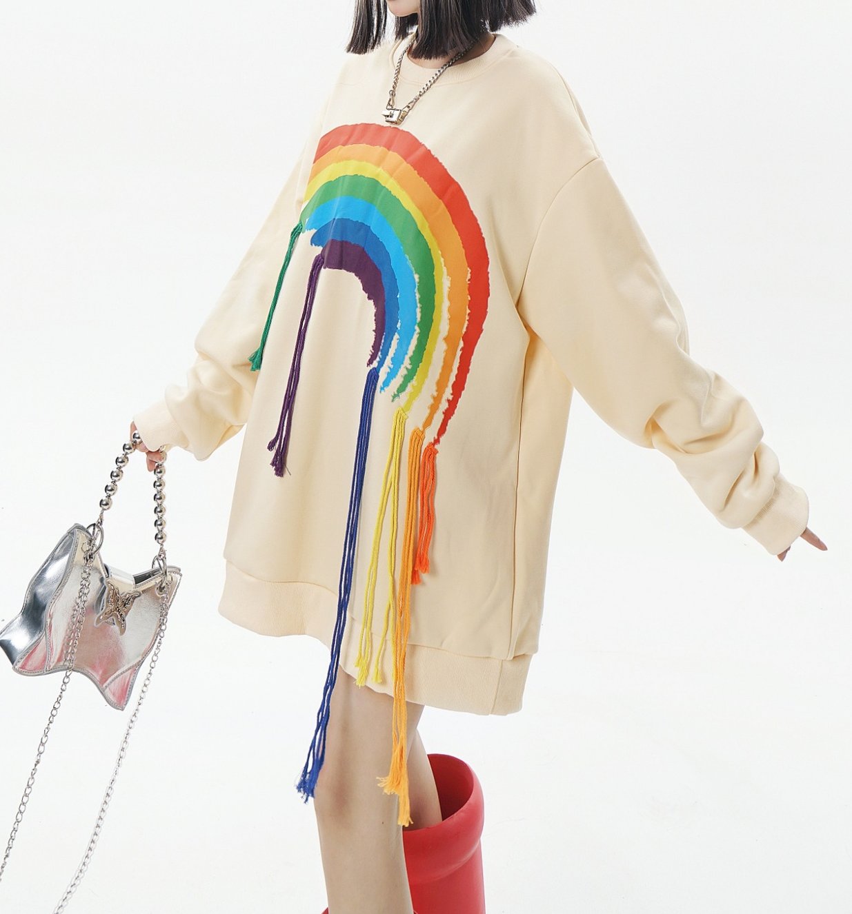 Unisex Rainbow Tassel Pullover Sweatshirt