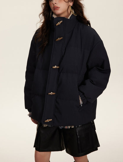 Retro Horn Button Stand Collar Down Jacket