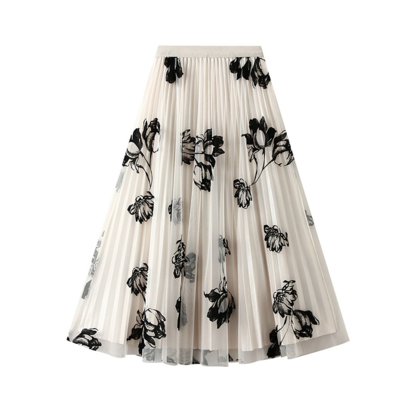 Flocked Floral Reversible-Wear Mesh Skirt