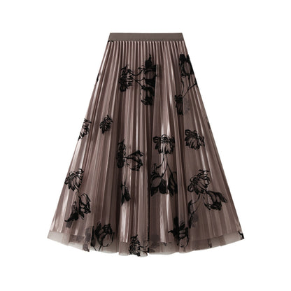 Flocked Floral Reversible-Wear Mesh Skirt