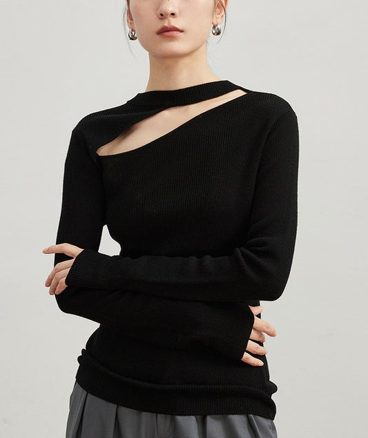 Collarbone Hollow Knitted Bottoming Shirt