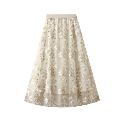 Embroidered Butterfly Midi Tulle Skirt