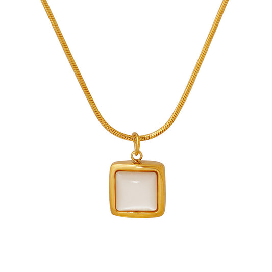 Square White Sea Shell Pendant Snake Chain Necklace