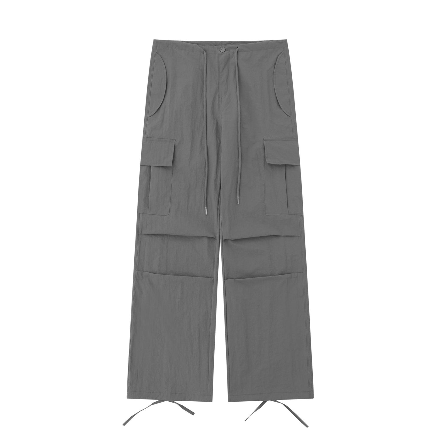 Unisex 2 Colors Black and Gray Pleated Loose Straight-leg Cargo Pants