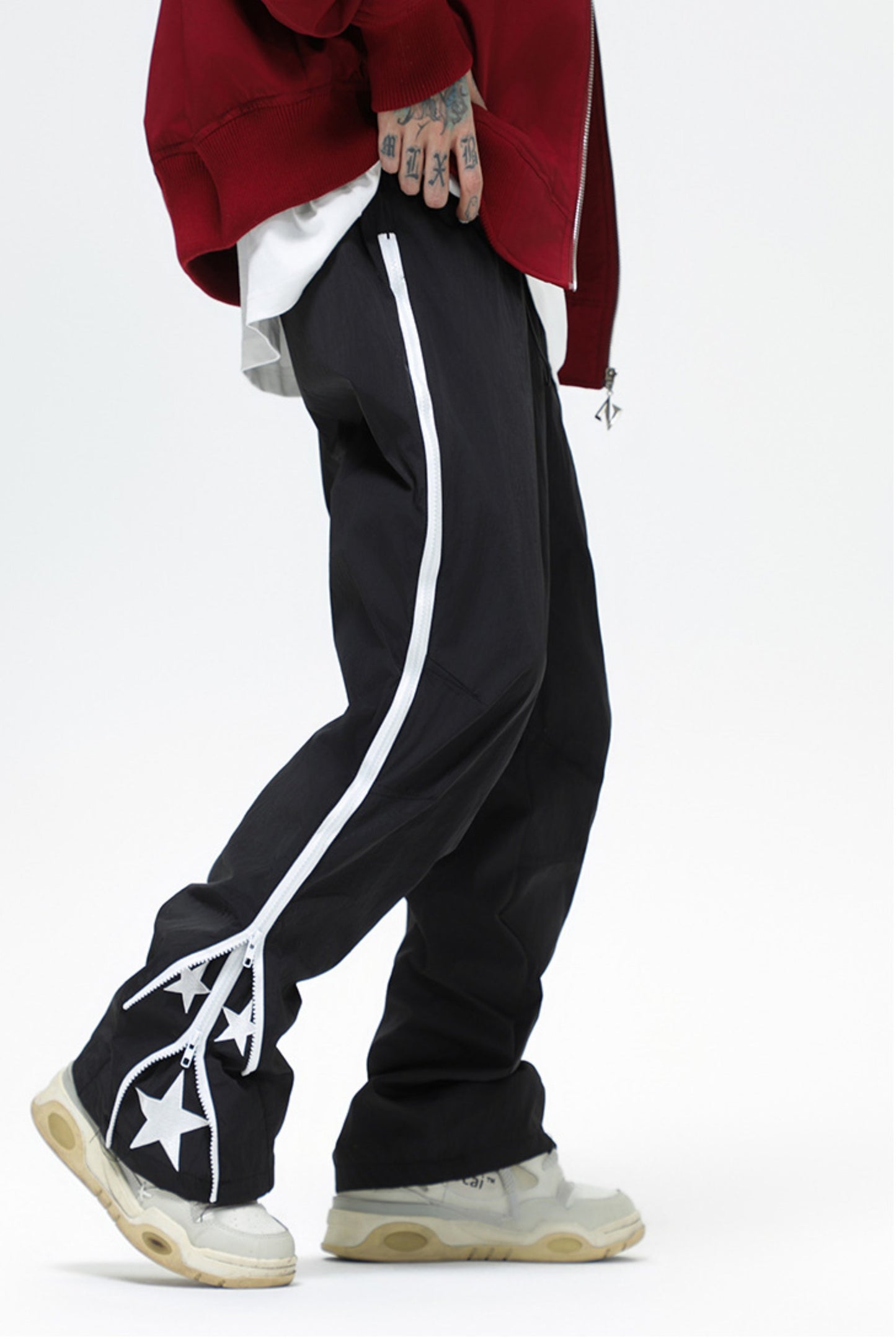 Unisex Straight-leg Casual Pants with Zipper Strips