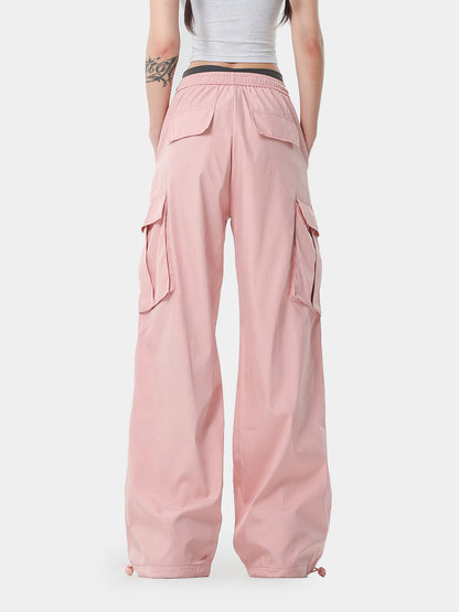 Unisex 3 colors Pink, Black and Blue High Waist Drawstring Cargo Pant