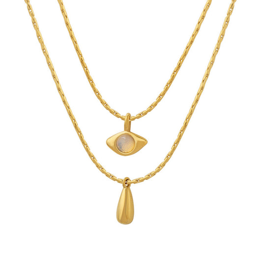 Double Opal Drop Pendant Necklace/Waterproof
