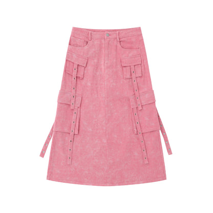 Cotton Denim Long Skirted with Pocket