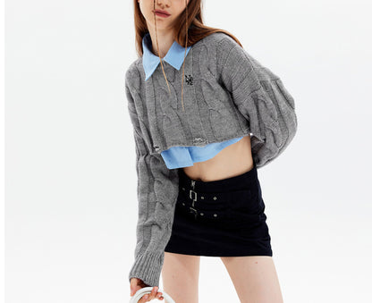3 Colors Navel-baring Short Long-sleeved Pullover Sweater