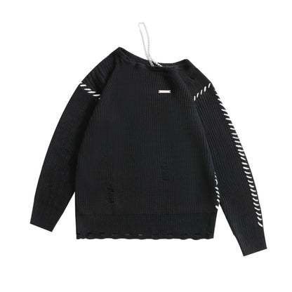PRE-ORDER Chain Shoulder Strap Ripped Pullover Long Sleeve Knit