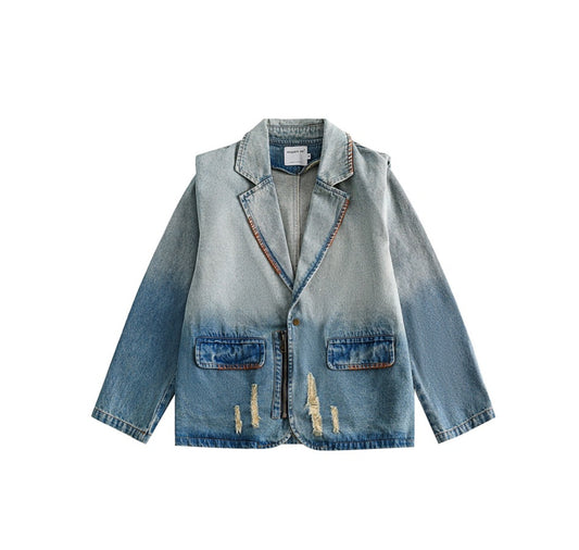 Trendy Washed Gradient Denim Jacket