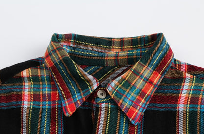Unisex Retro Trendy Cotton Long-sleeved Plaid Shirt