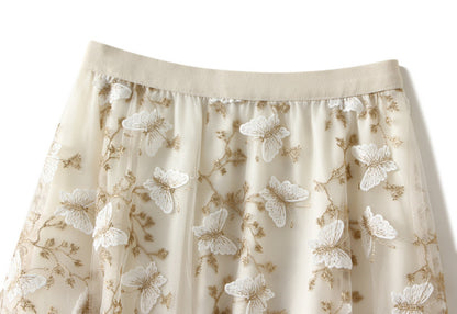 Embroidered Butterfly Midi Tulle Skirt