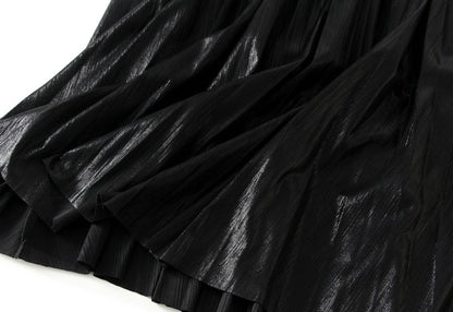 Metallic Color Pleated Mesh Skirt