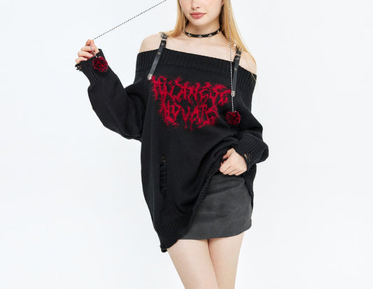 PRE-ORDER Loose-fitting Sweater with One-shoulder Design