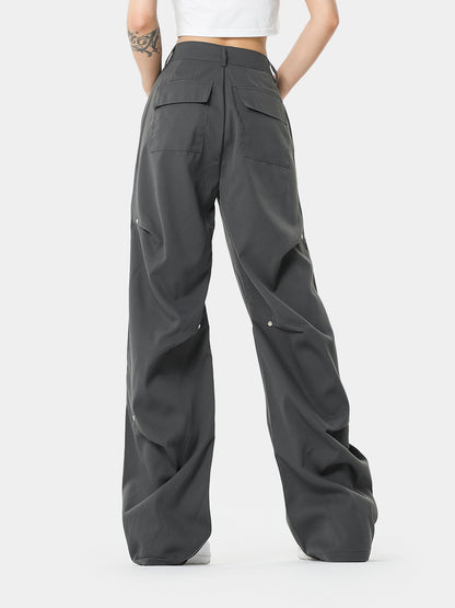 Unisex 2 Colors Buttoned Casual Wide-leg Pants