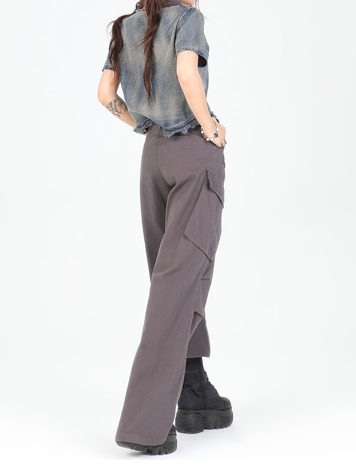 Unisex 2 Colors Black and Grey Color Mid-Rise Waist Cargo Pant
