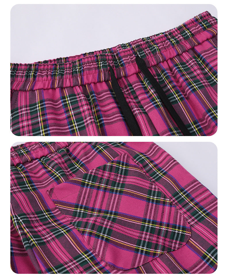 Unisex 2 Colors Mid-Waist Retro Plaid Trousers