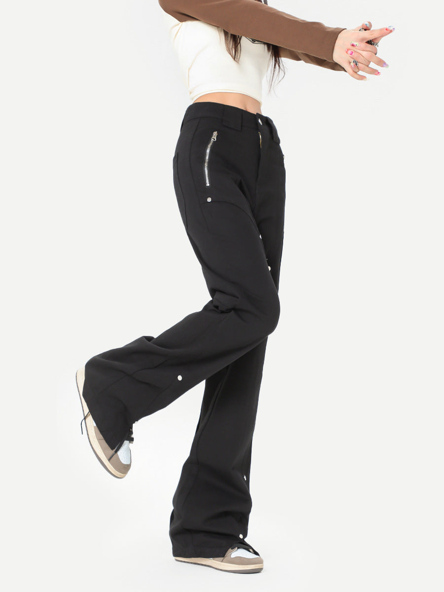 Unisex Buttoned Patchwork Casual Trousers