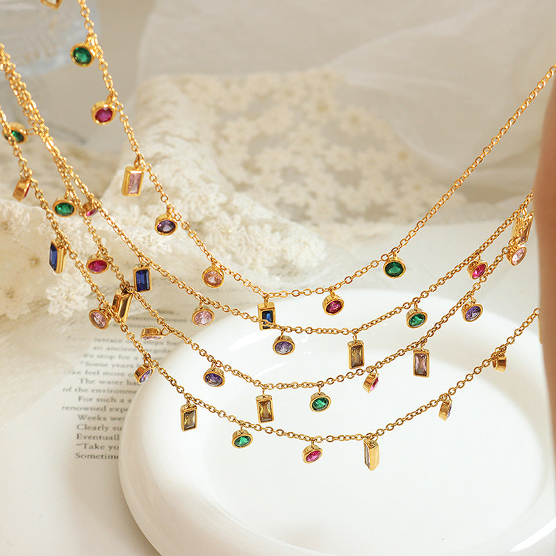 Little Colorful Gemstone Pendant Necklace and Bracelet/Waterproof