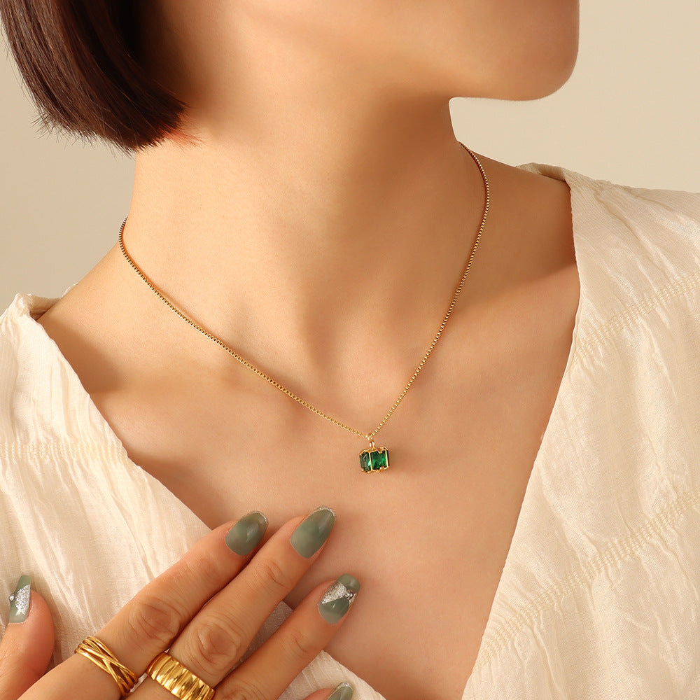 Emerald Necklace and Earring Jewelry Set/Waterproof