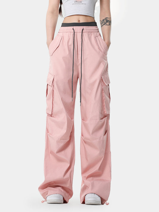 Unisex 3 colors Pink, Black and Blue High Waist Drawstring Cargo Pant