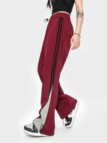 Unisex Black and Red Colors Sweatpants Striped Contrast Color Pant