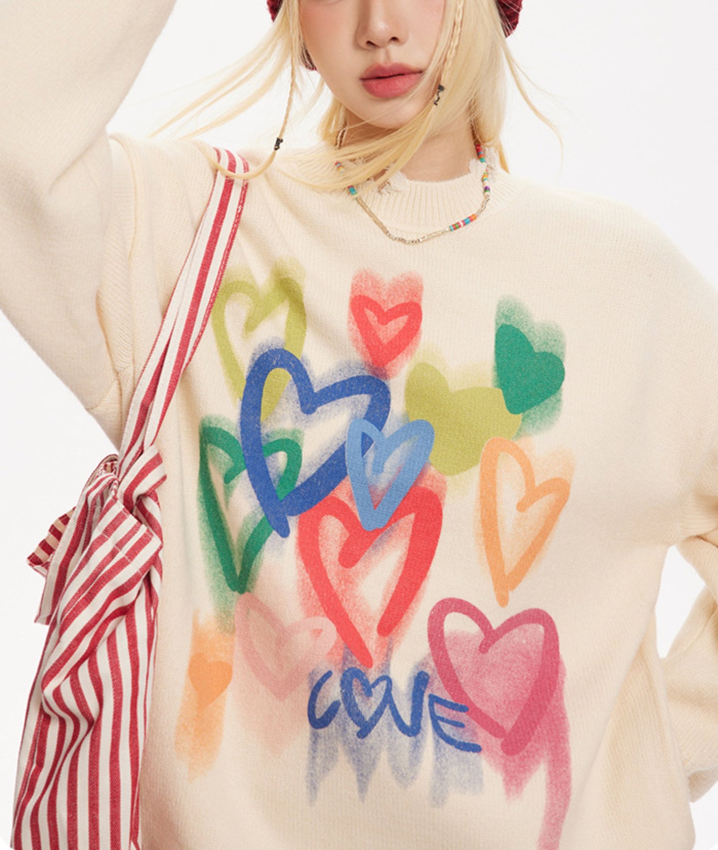 Heart Print Oversize Knit Sweater