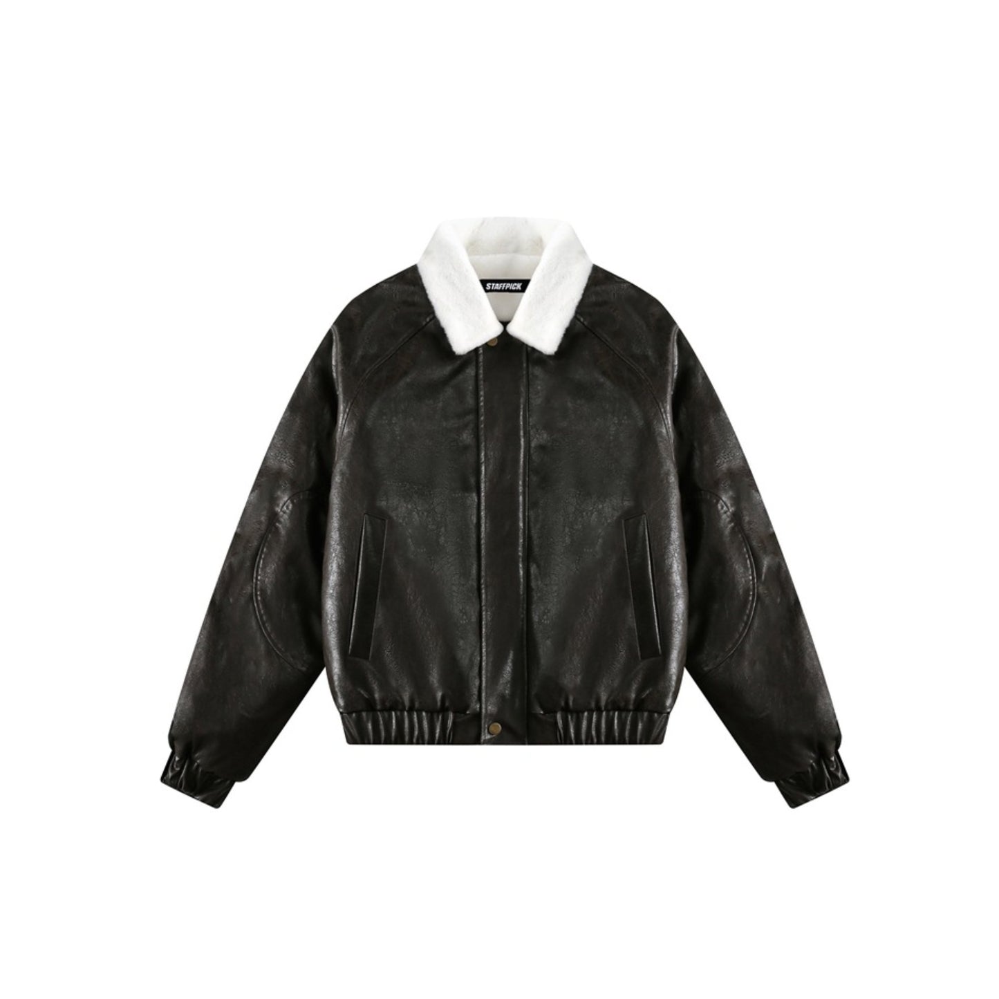 PU Leather Faux Fur Collar Jacket