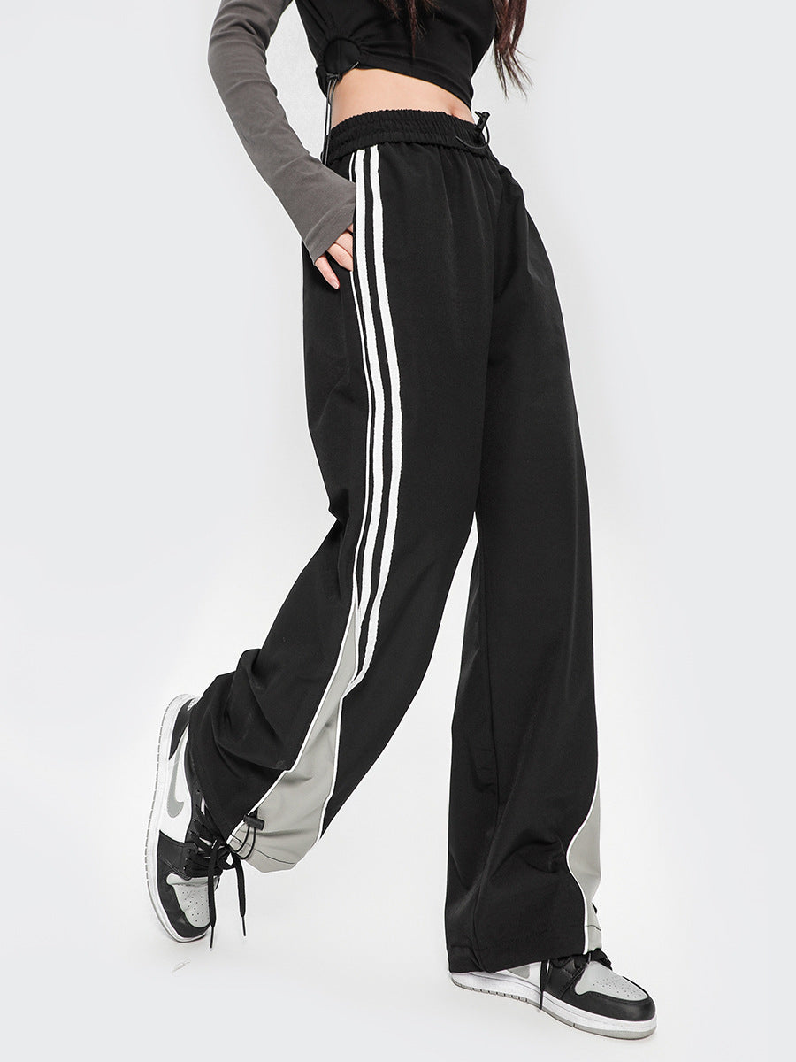 Unisex Black and Red Colors Sweatpants Striped Contrast Color Pant