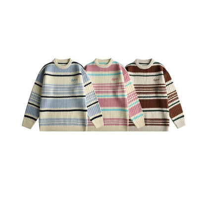 3 Colors Retro Striped Pullover Knitted Sweater