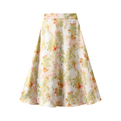 Floral Printed Imitation Silk Skirt