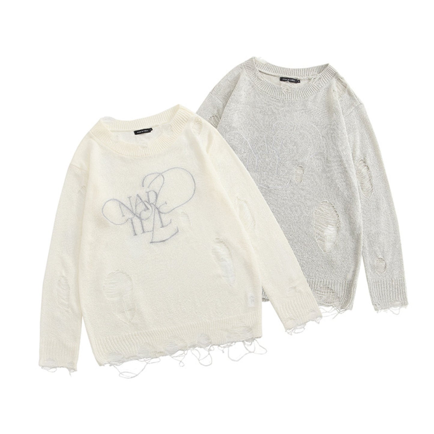 Thin Ripped Long Sleeve Hollow Loose Knitted Sweater