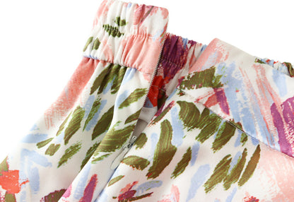 Floral Printed Imitation Silk Skirt