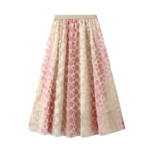 Embroidered Floral tulle Midi Skirt