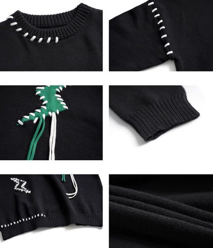 Unisex Lightning Embroidered Fringed Sweater