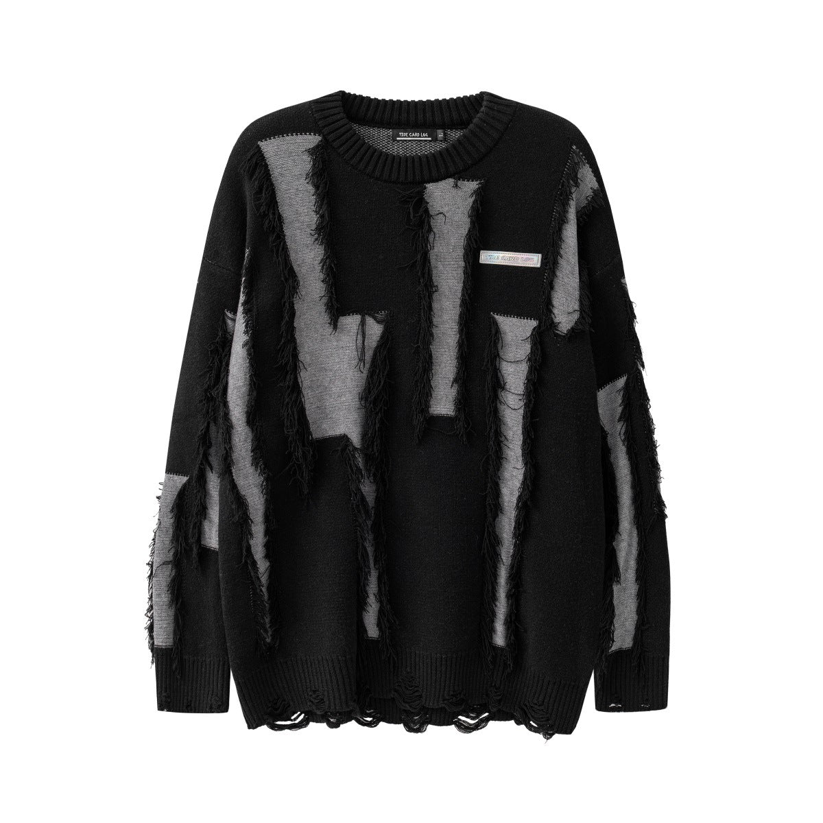 Unisex 2 Colors Fringed Contrast Sweater