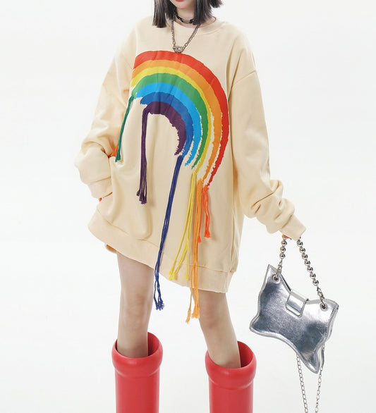 Unisex Rainbow Tassel Pullover Sweatshirt