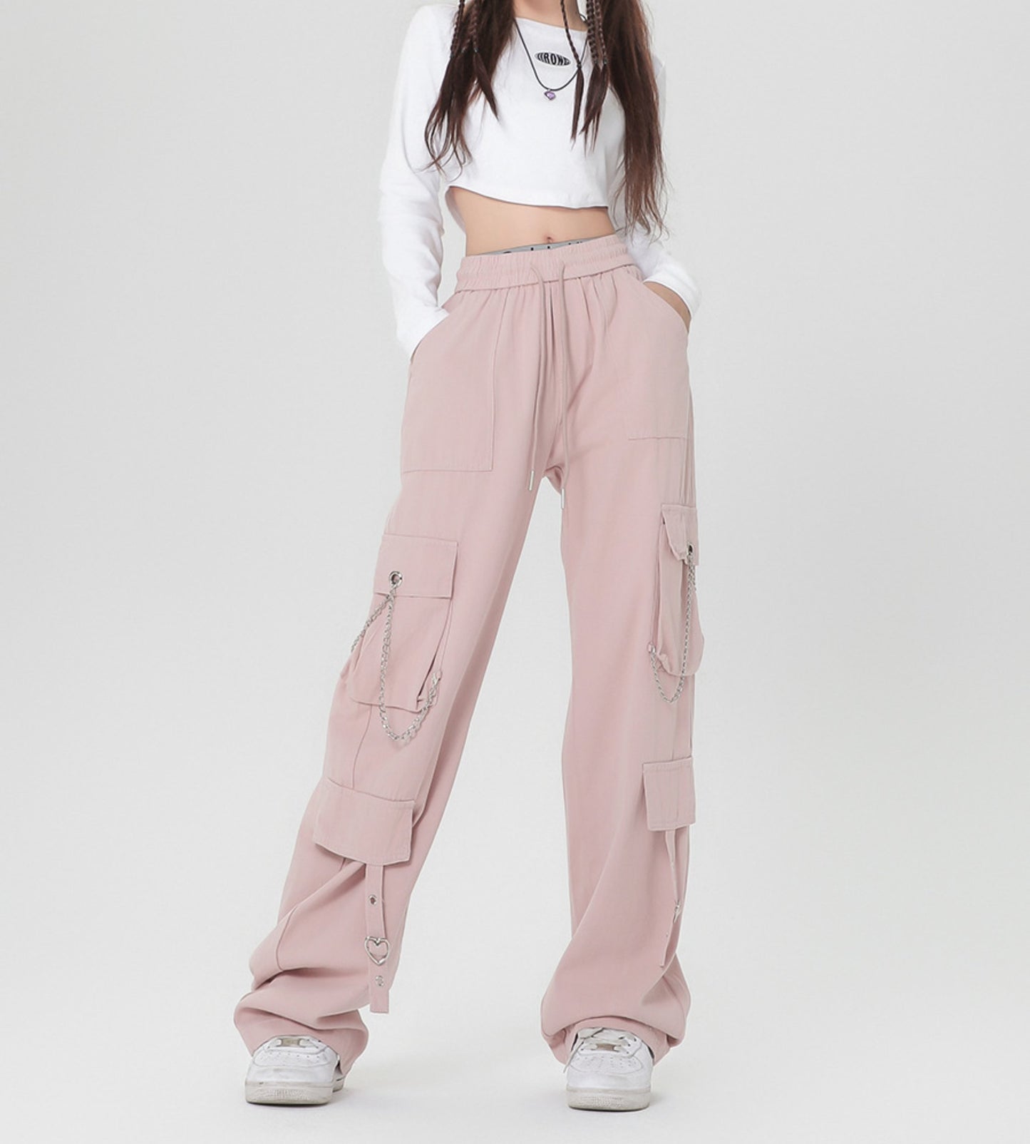 Unisex 3 Colors Pink Wide-leg Trousers Pant,Baggy Streetwear HipHop Pants