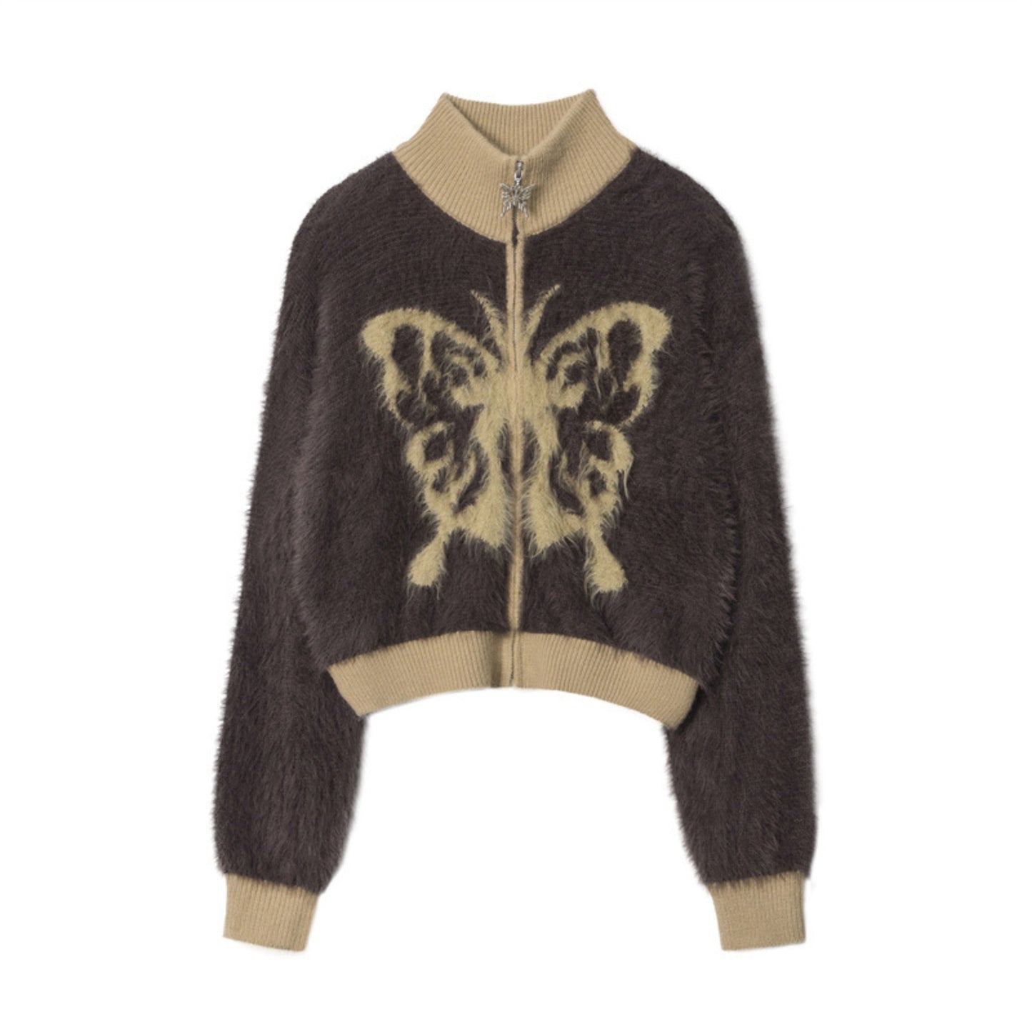 PRE-ORDER Butterfly Embroidered Stand Collar Sweater Cardigan