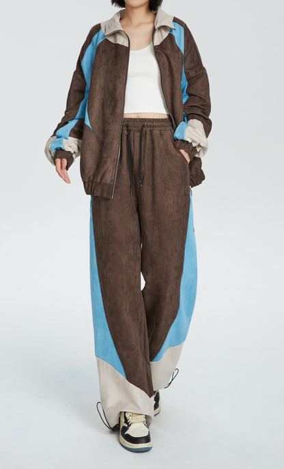 Retro Patchwork Contrasting Sports Casual Pants