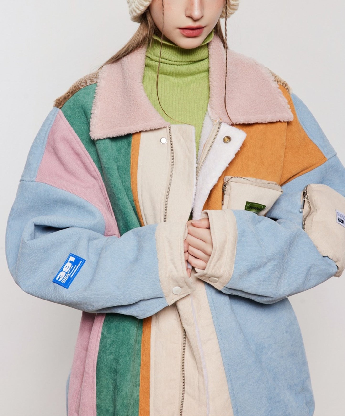 Winter Loose Spliced Contrast Color Warm Jacket