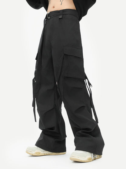 Unisex 3 Colors Multi-pocket Adjustable Cargo Pants with Streamers