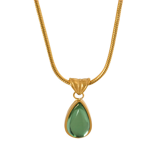 Olive Green and Blue Water Drop Pendant Chain Necklace/Waterproof