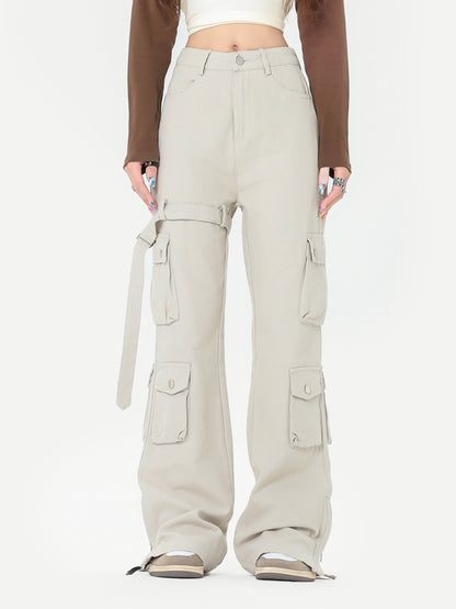 Unisex 2 Colors Black and Beige Streamer Overalls Trousers