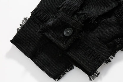 Fringed Black Jacquard Jacket